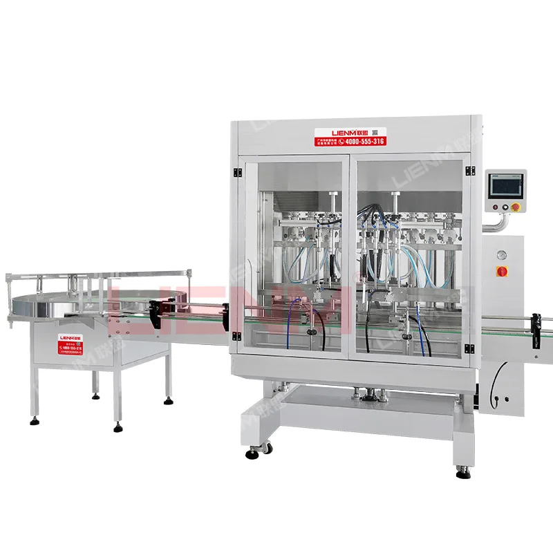 LIENM pneumatic juice oil automatic honey plastic round bottle liquid screw filling capping machine