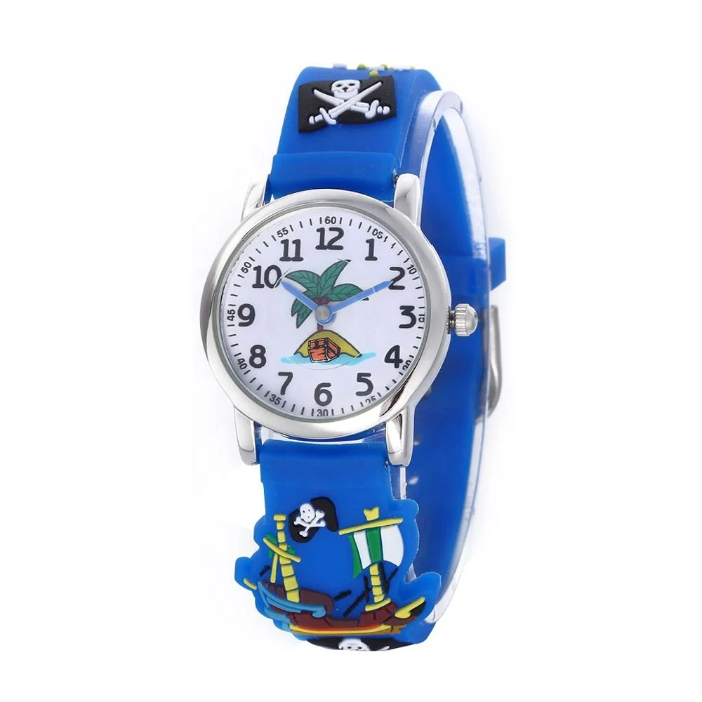 Jnew Bling Brand factory Pirate ship kids character analog watch silicone watch Band simple watch for kids