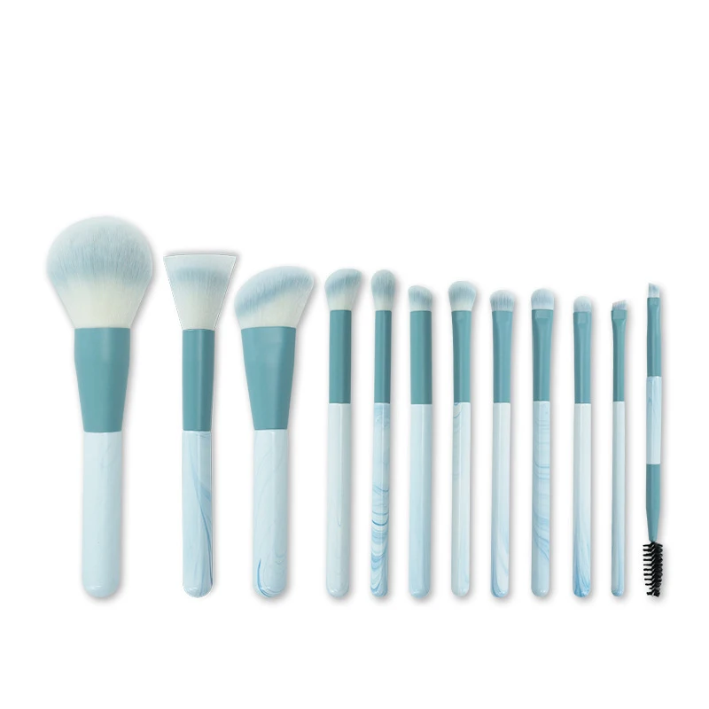 Wholesale Custom Charm Sky Blue 12pcs Makeup Brush Set Portable Daily Style With Packaging