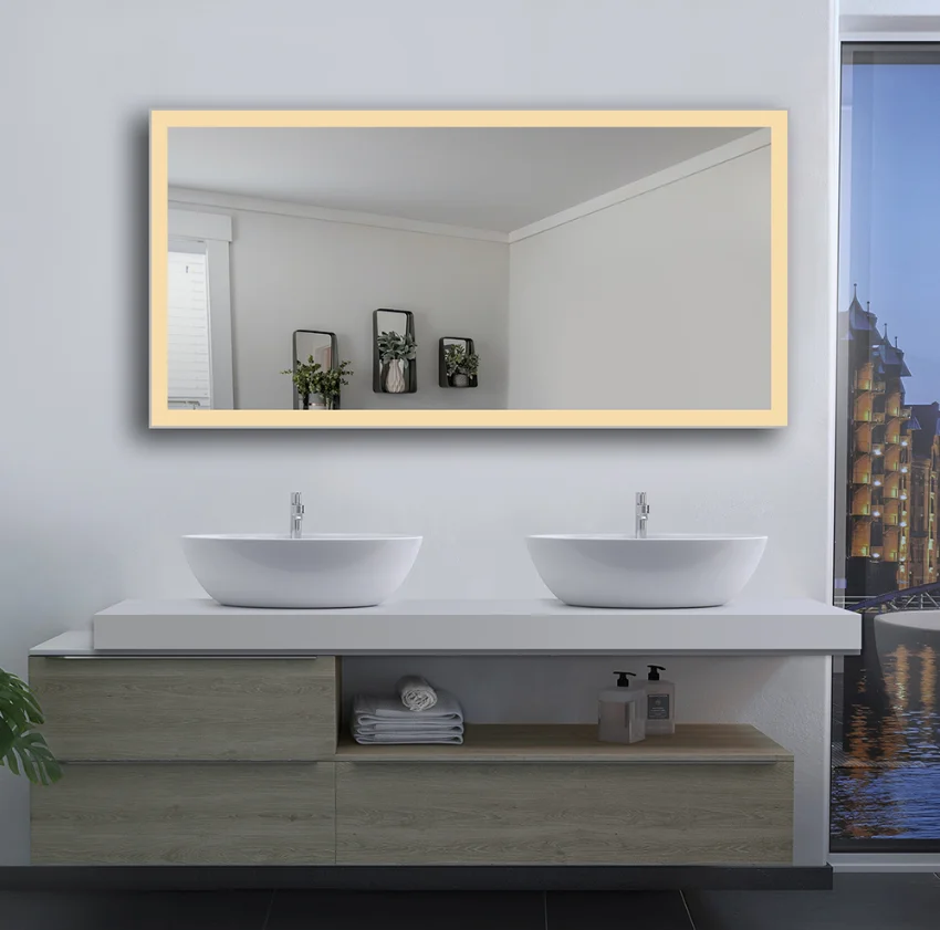 Spiegel manufacturer supply high quality frosted glass mirror hotel project anti-fog aluminum frame bathroom LED lighted mirror