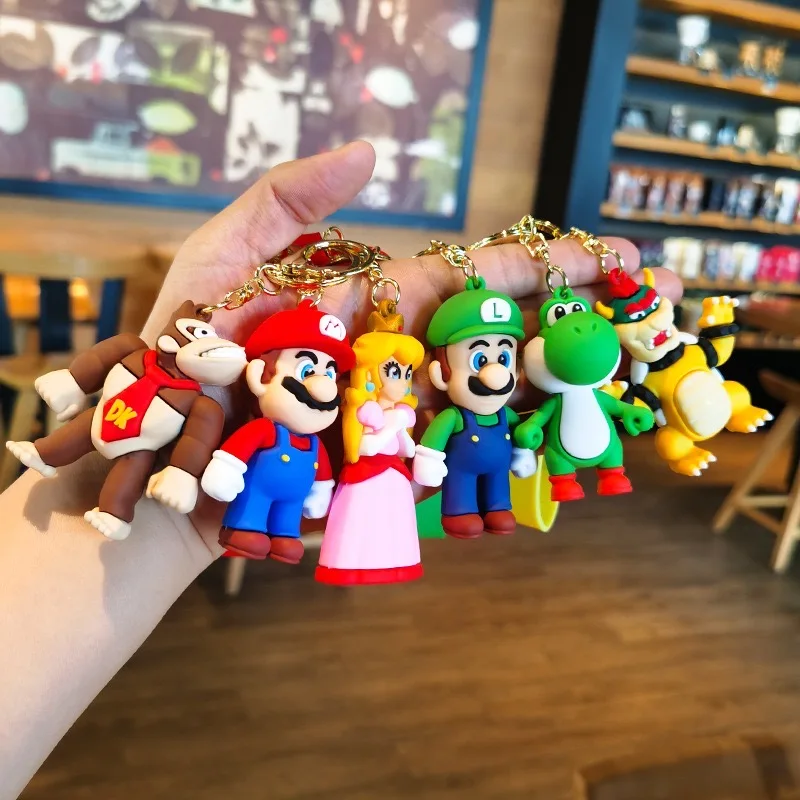 Game Mario Bros Luigi Mushroom Character Dolls Cartoon Super Mario Pvc Keychain Custom 3D Kawaii Mario Silicon Keychain