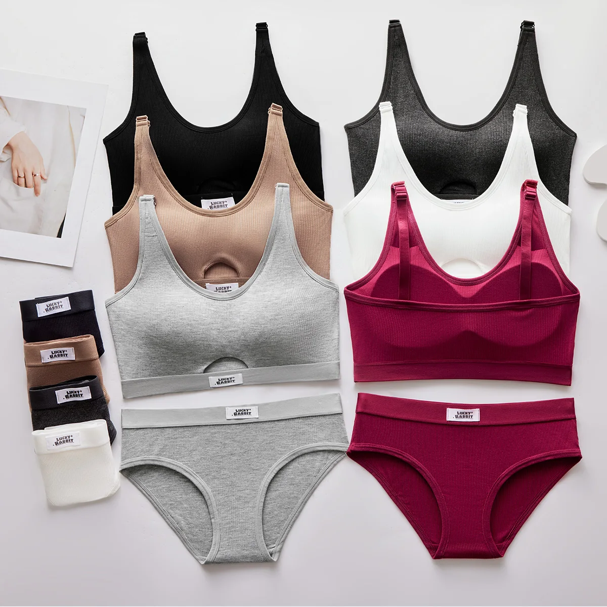 Womens Underwear Set Wireless  Sports Bras and Thong Panty Girl Soft Sleeping Bralette  And Underpants Set