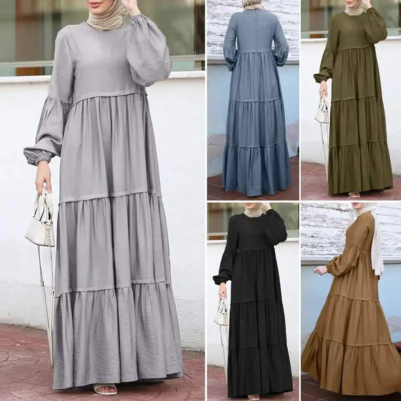 Middle East Islamic Nationalities Dress Dubai Women Abaya Fashion Long Dresses Women Muslim Clothing crew neck Dresses