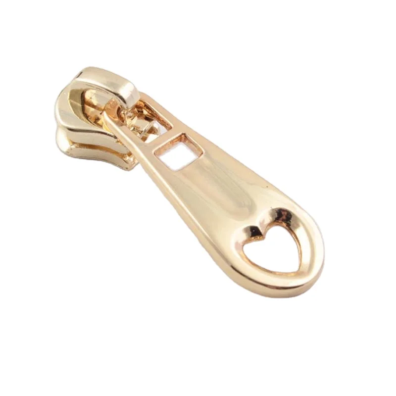 Factory price new product metal zipper slider heart shape zinc alloy puller for bags garments