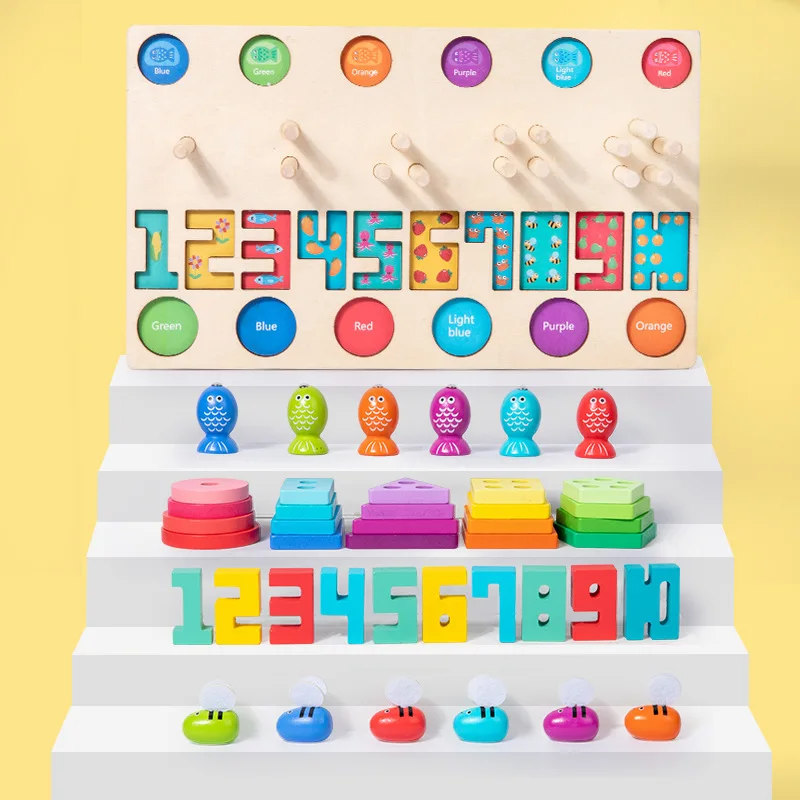 educational toy Magnetic fishing  toy clip bee set Two Sided Logarithmic Board Stacking Toys for kids