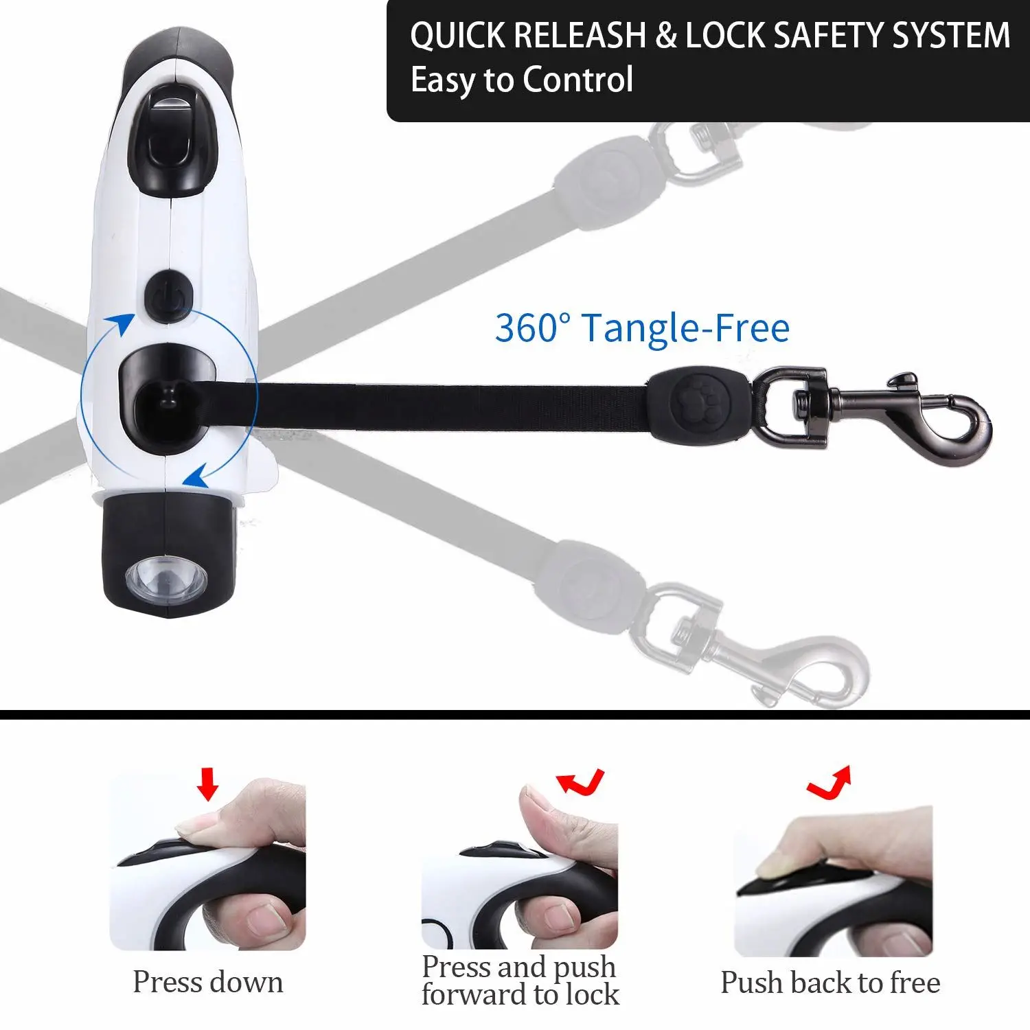 Freesea pets Retractable Dog Leash with Bright LED Flashlight Factory Custom Logo Walking Leashes Pet Dog Outdoor Leash Lead