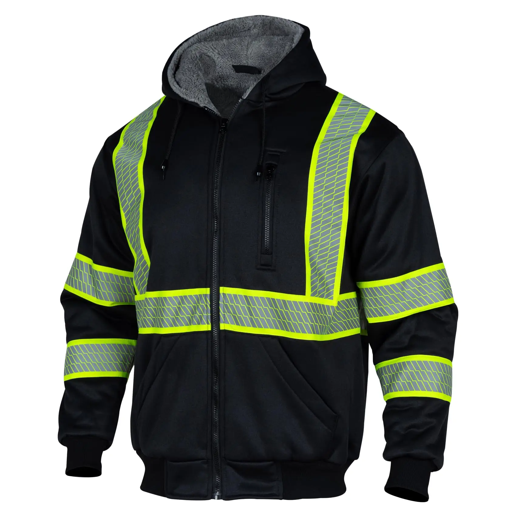 OEM Customizable Logo Winter High Visibility Class 3 Reflective Safety Workwear Black Hoodie Sweater made Polyester Nylon Winter