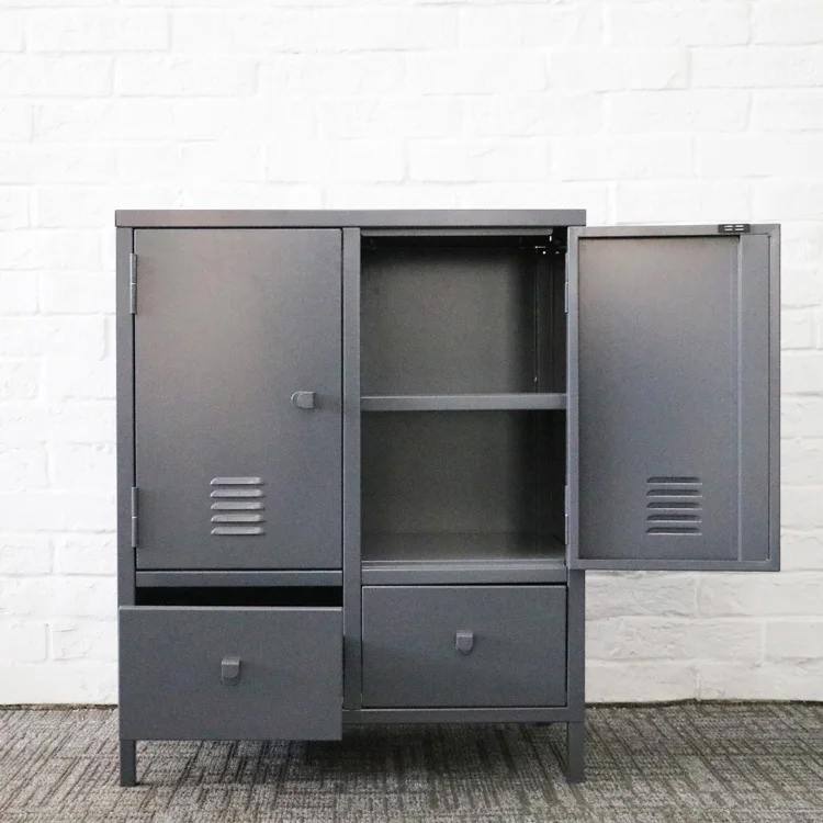 Home kitchen tableware sideboard furniture design Metal Steel hallway storage sideboard with 2 drawers and 2 doors cabinet