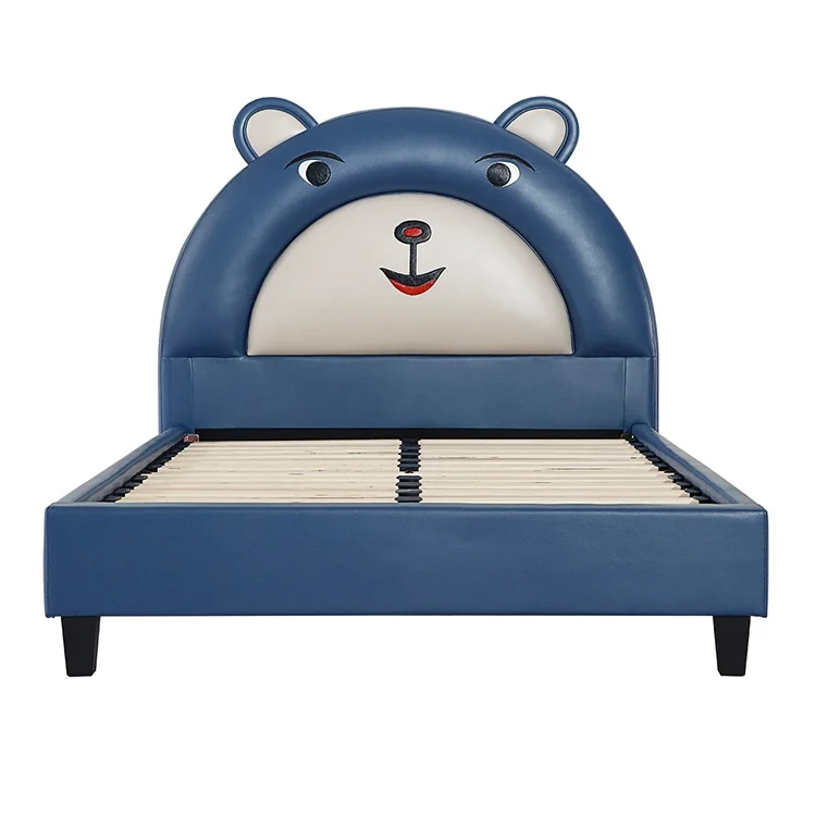 Children Bedroom Furniture Sets Multifunction Baby Style Modern Solid Wooden Blue Bed for Kids