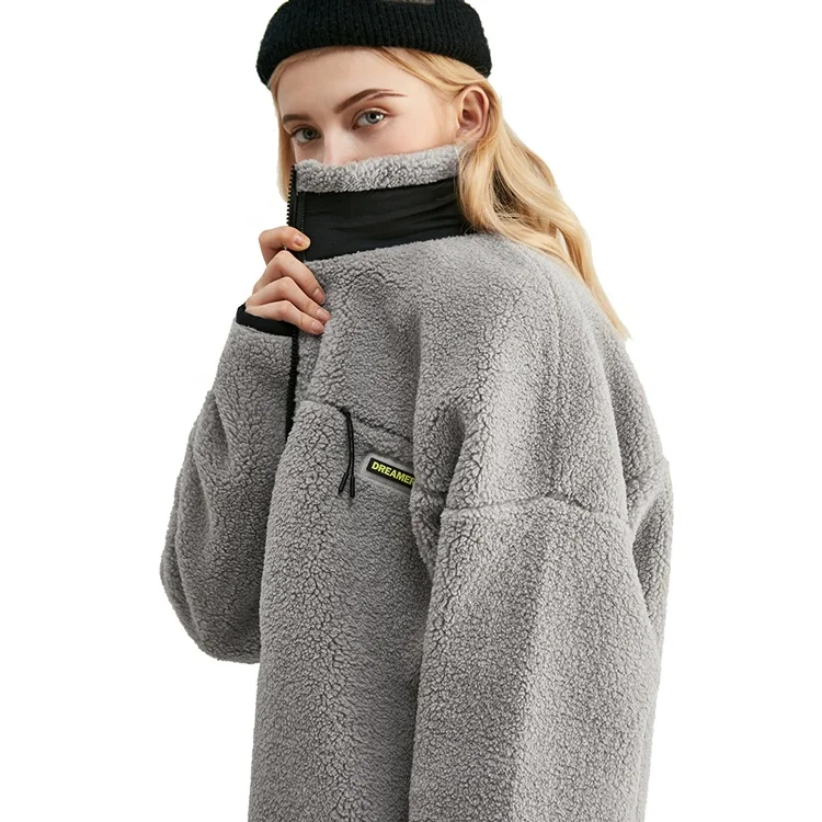 Heavy weight thermal mock neck women winter resin zipped jackets 2021 men custom sherpa jacket with pocket