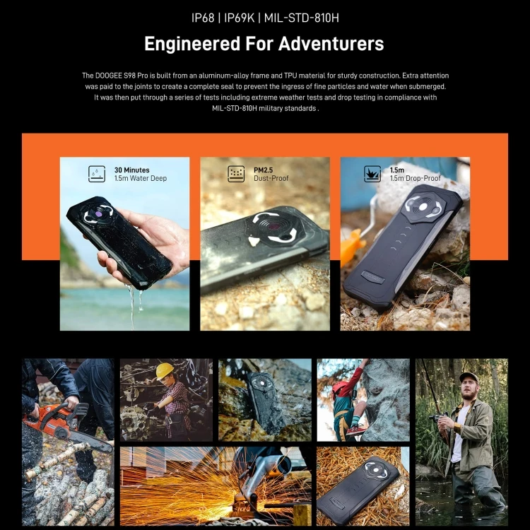 5G Rugged Telephons DOOGEE S98 Pro 8GB+256GB Mobile Phone Night Vision 6.3 inch Android 12 IP68/IP69K Waterproof Smartphone