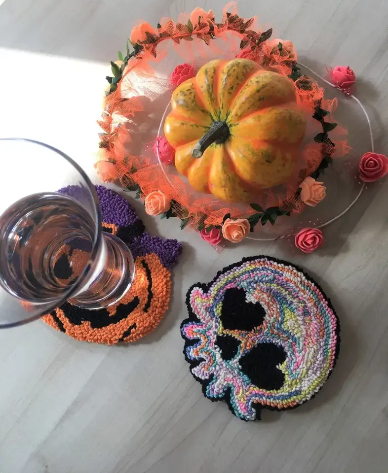 Halloween  Luxury pumpkin  Special Black  white  spider web Customized  design size  Tufted Kitchen Table  tufted luxury Coaster