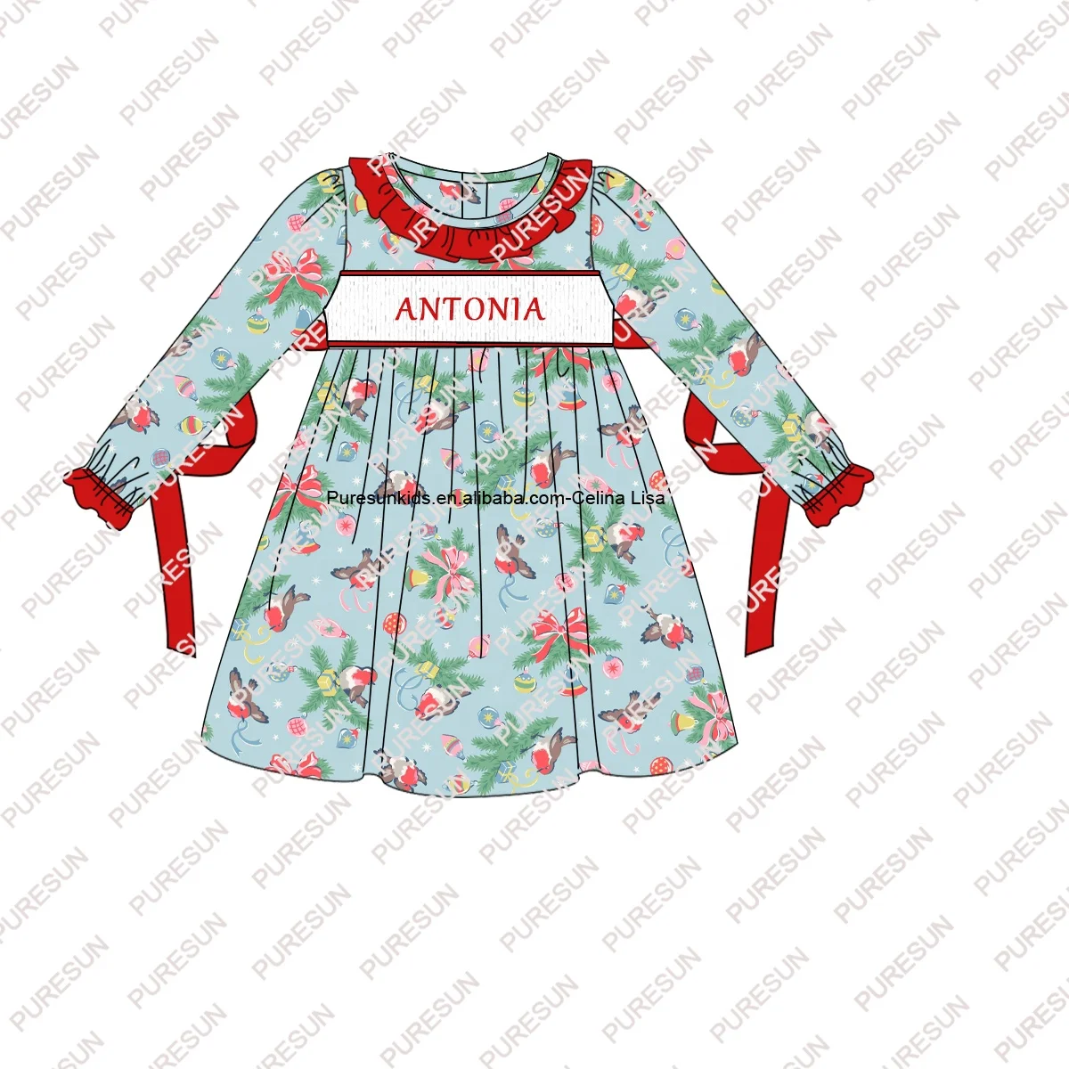 2023  baby girls boys clothing collection name embroidery smock Christmas ornaments print toddler girl outfit