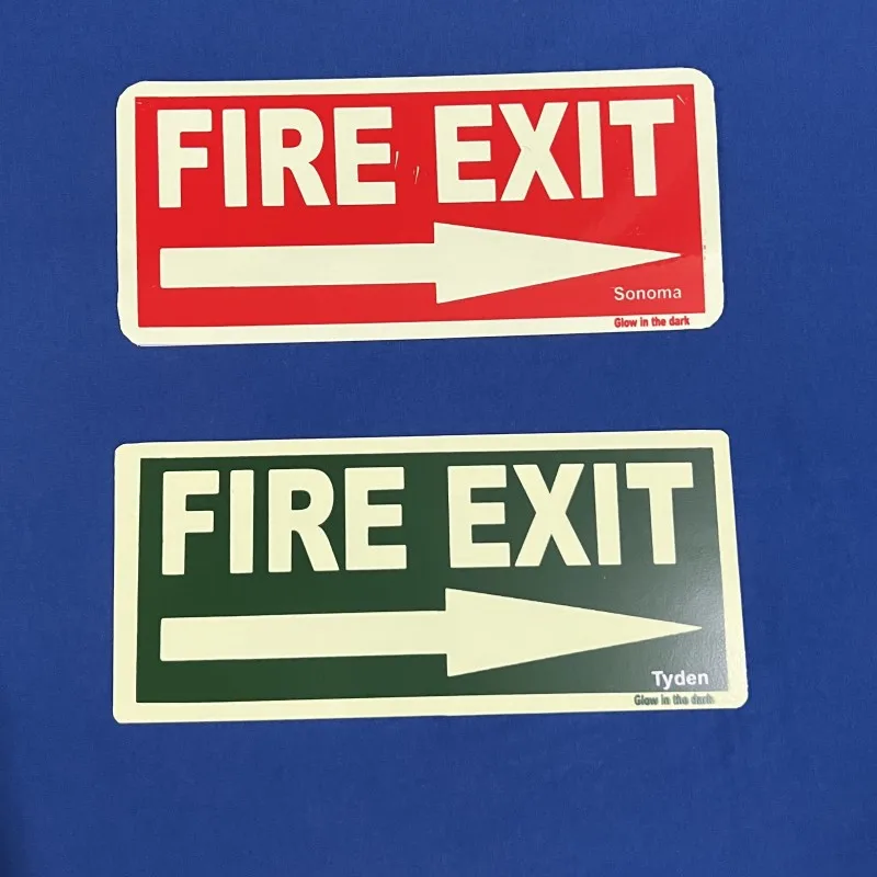Emergency luminous glow in the dark fire safety warning signs