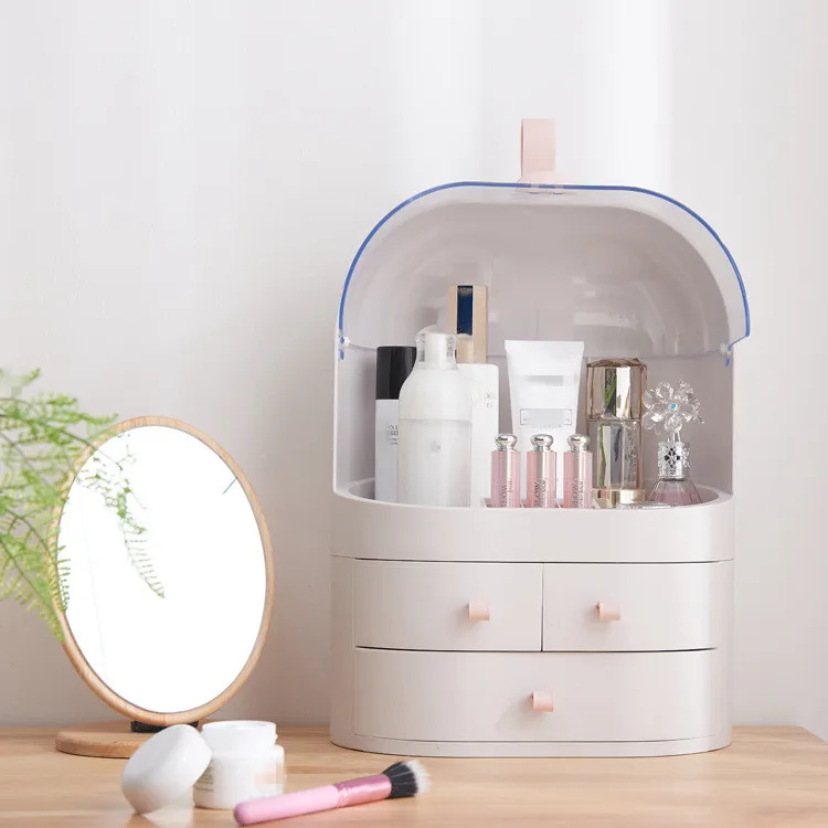 Desktop Makeup Storage Case Multi-functional Cosmetic Storage Box Portable Makeup Organizer Case with Lid and Compartment