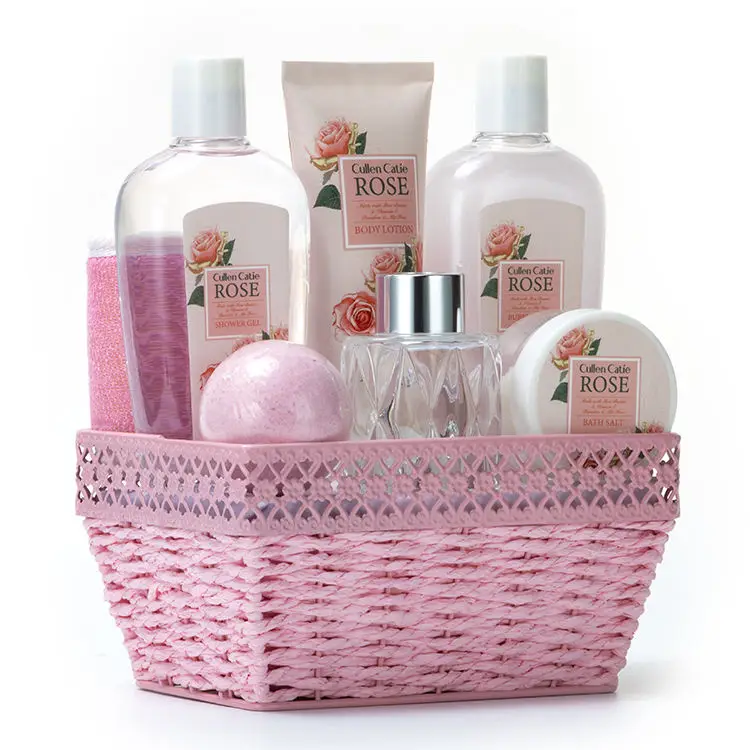 Rose petal shower gel bath gift set OEM ODM plant customized wholesale rose body milk bath salt exquisite packaging