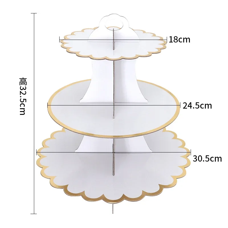 Wholesale Colorful 3 Tier Wedding Round Cupcake Cardboard Stand  Party Tableware Disposable Food Display Tray Cake Paper Stand