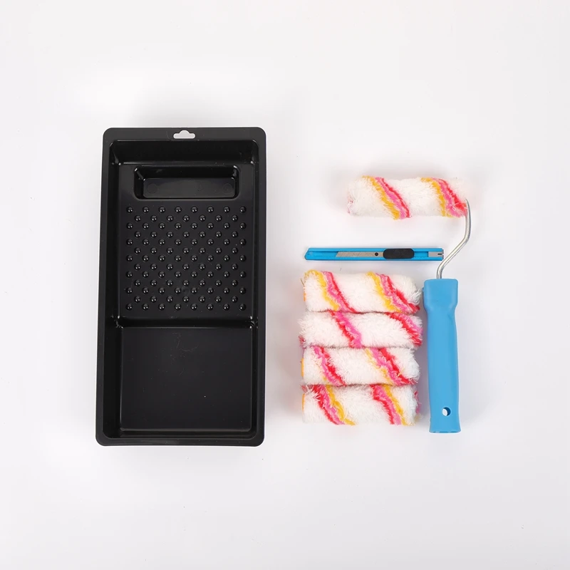 Wholesale Paint Brush Set 4In Paint Roller Brush Putty Knife Paint Brush Plastic Tray