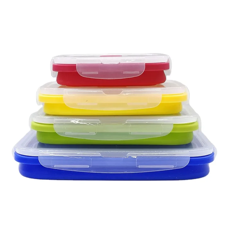 
4 PC 350/500/800/1200ML Wholesale Collapsible Silicone Lunch Bento Box Container 