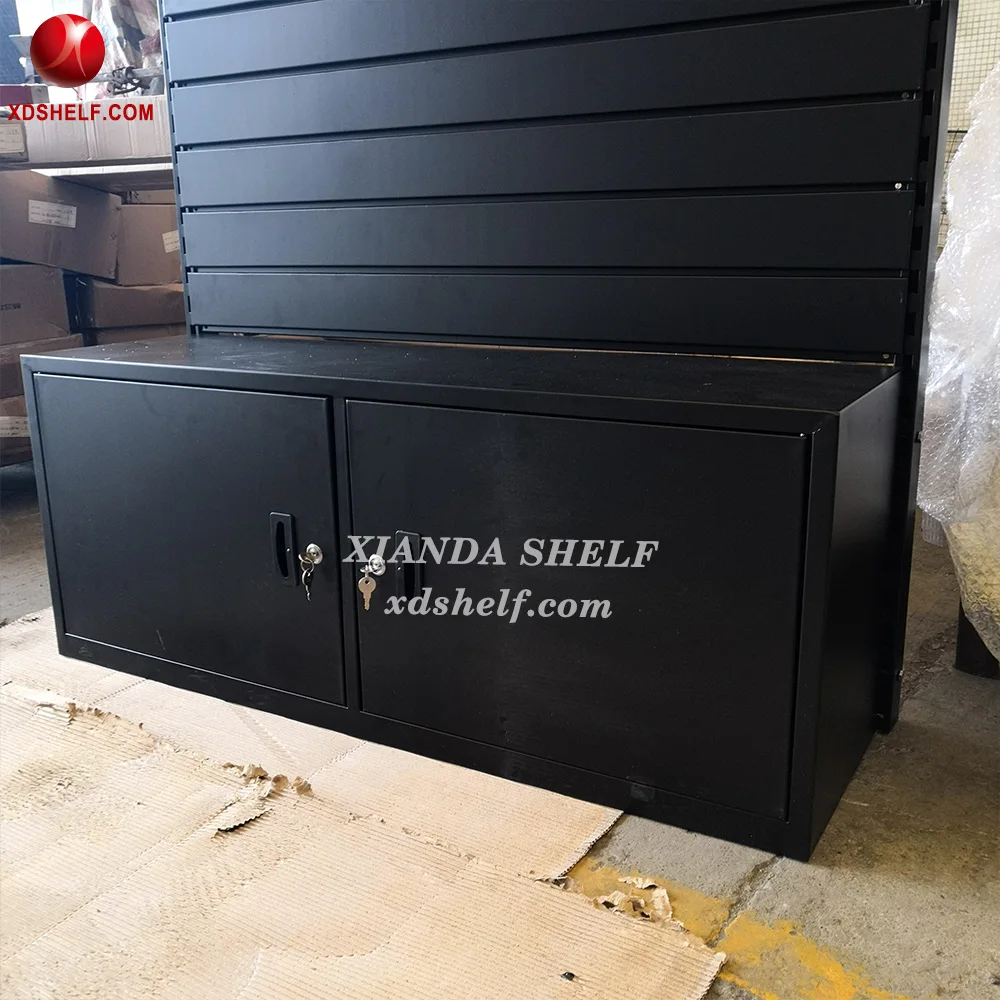 Metal Slat Wall Lock and Coin Lockable Storage Tools Cabinet Display Rack Bracket Slatwall Shelving Supermarket Shelves