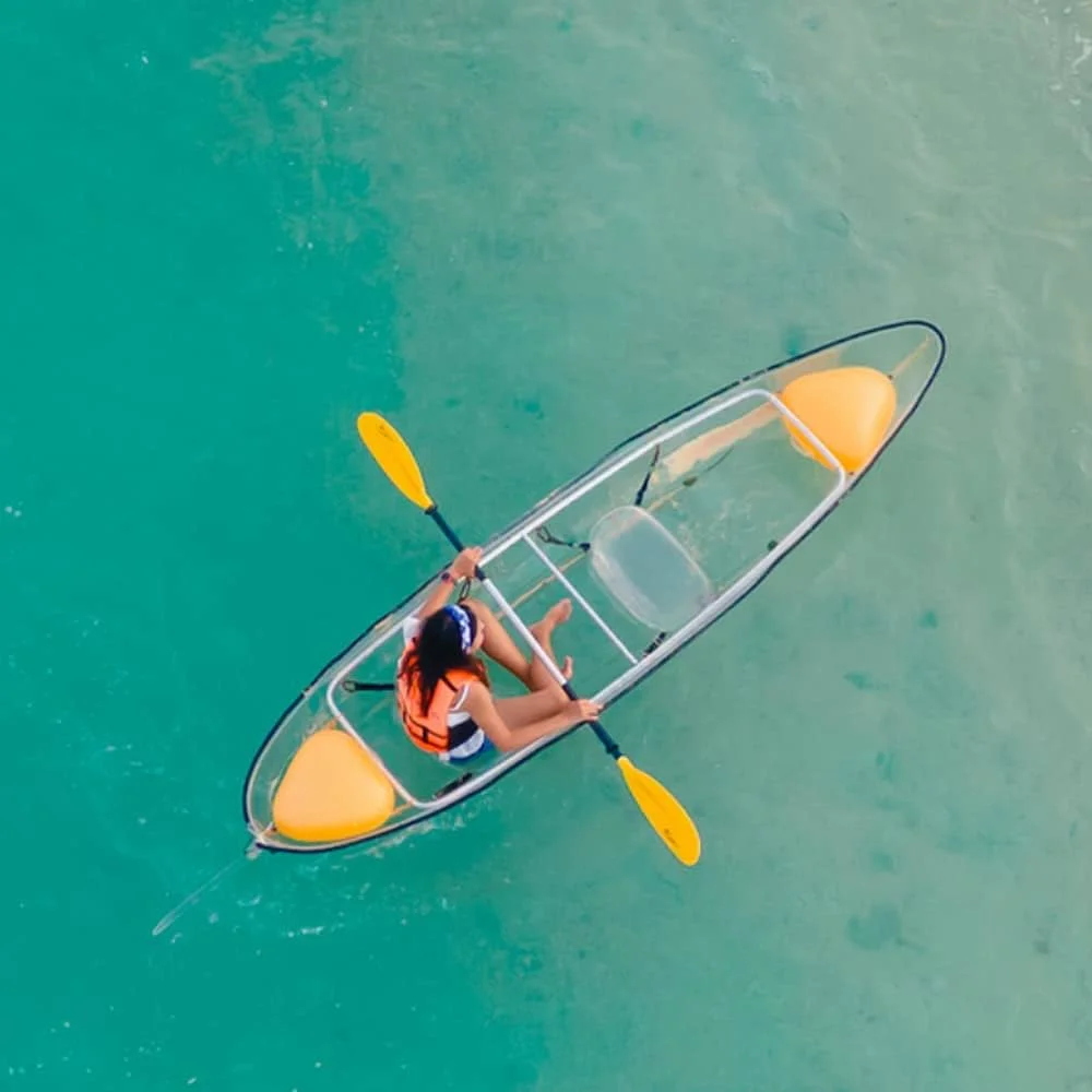 Wholesale 11ft Clear Kayak 2-Person PC Plastic Canoe PVC Hull Transparent Vicking Leisure Rowing Boat 4m Length 2-Year Warranty