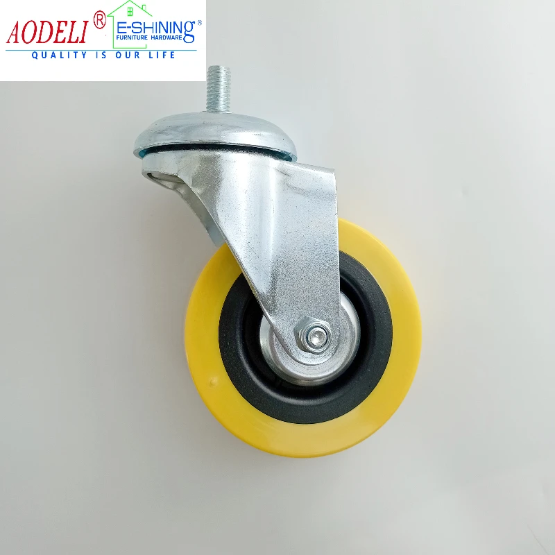 Caster Wheels Yellow PU Casters with Brake Heavy Duty Industrial Locking Swivel Castor Wheels for Workbench/Furniture/Cart