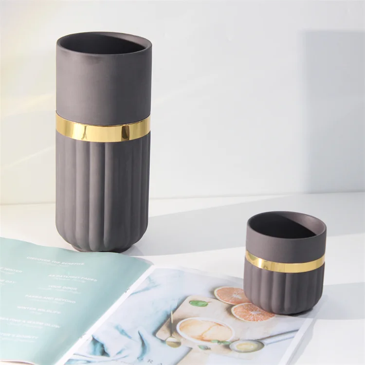 New design nordic style luxury home decor matte glaze gold rim modern plant flower vase for home decor