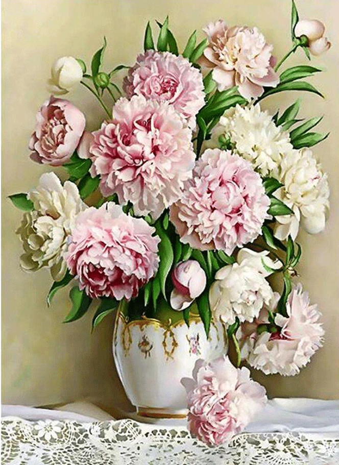 Low MOQ Flowers Silk Lint Canvas Embroidery Gift by Number Kit 5d full diamond painting