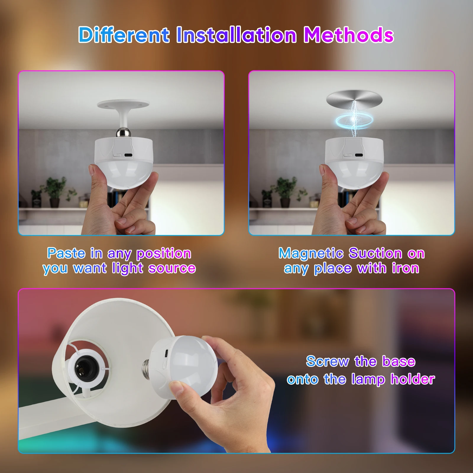 Remote RGB Rechargeable Wall Lamp E26 E27 RUSB-C Rechargeable Bulb Battery Powered Beside Light Emergency Lamp Bulb 2 Pieces