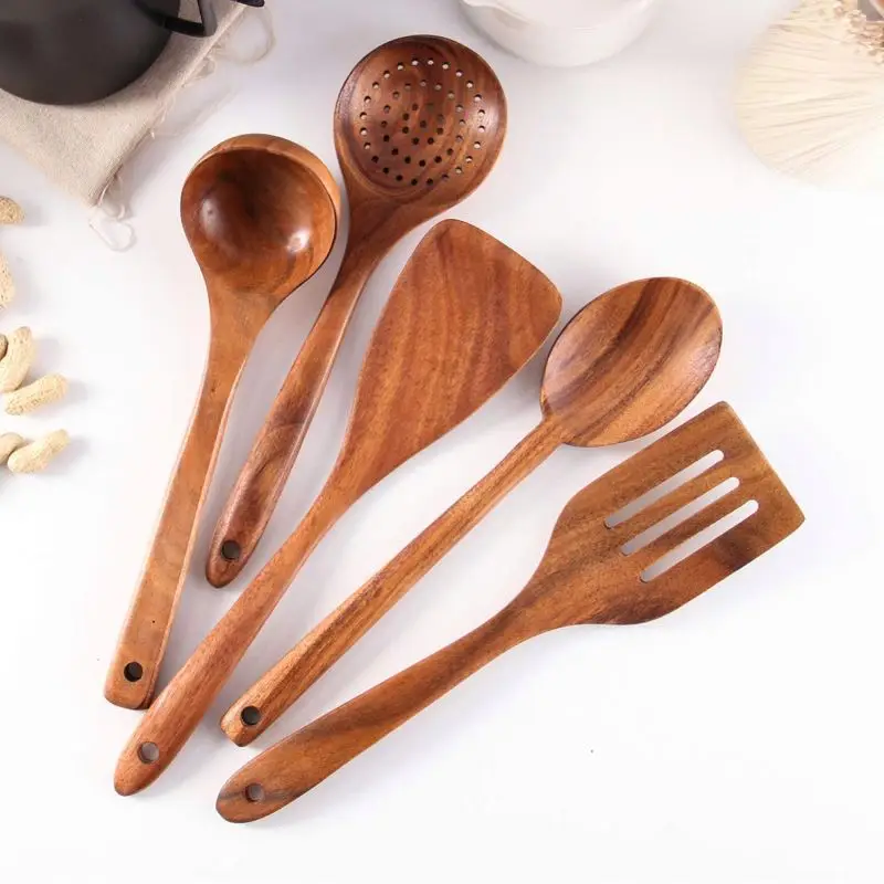 Deep non-stick fish turner slotted spatula picnic tableware big kitchen tool soul sided wooden spoon with different measurement