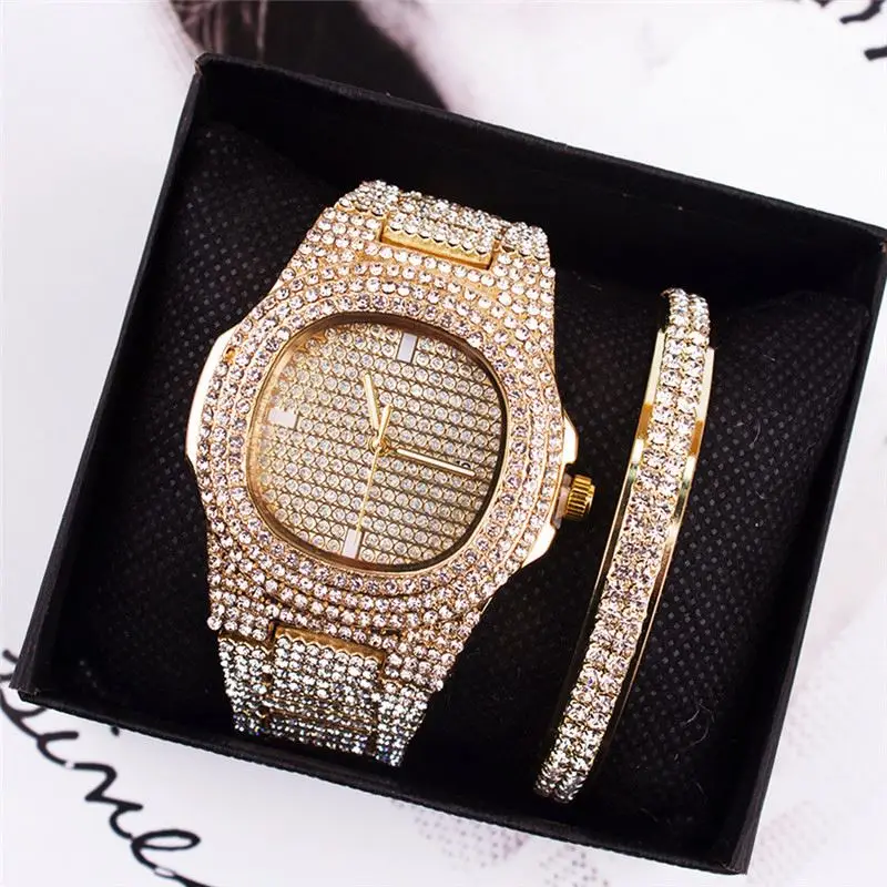 2022 New Style Luxury Iced Out Watch Bling Quartz Square Women Watches Relojes Hip Hop Gold Full Watch Jewelry