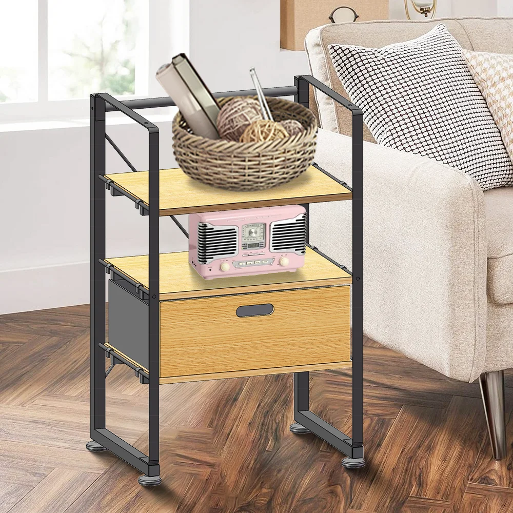 Modern Design Space Saving Metal Shelves Racking Storage Iron Multifunction Storage Rack With Wooden Drawer