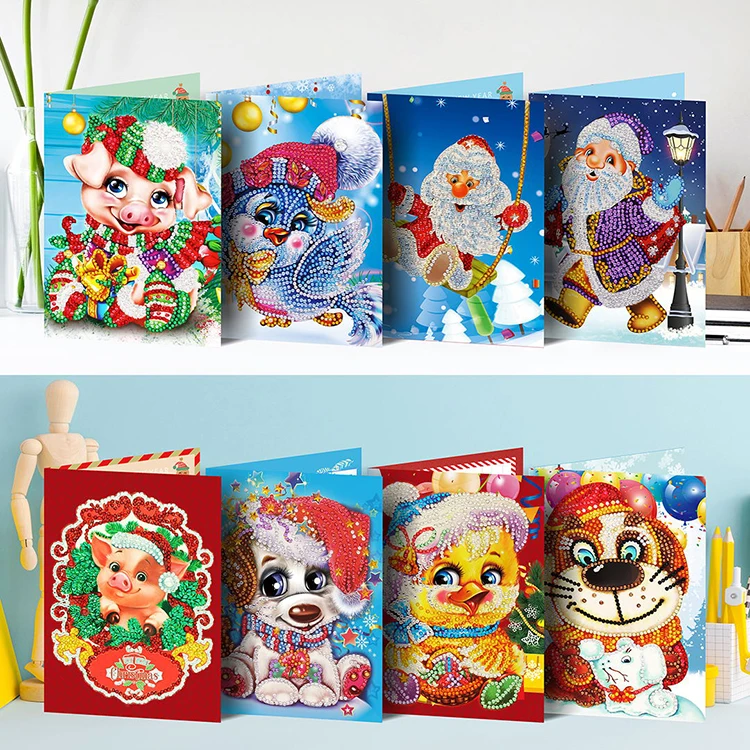 2019 Новая Рождественская открытка с алмазным рисунком Санта-Клаус/животное, алмазная роспись, ручная работа, поздравительная открытка, конверт, рождественский подарок