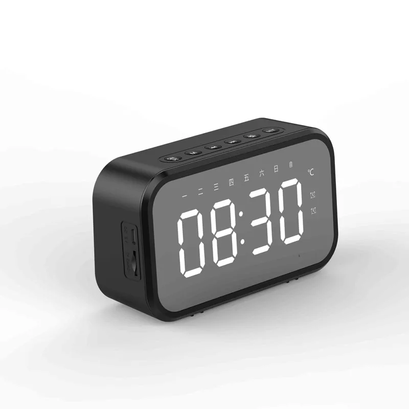 Multifunction Alarm Clock Mirror LED Speaker Wireless BT Music Player Electronic Digital Alarm Clock with USB Port Speaker