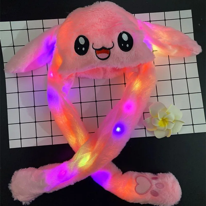 Custom Korea Rabbit Ears Hat Plush Anime Moving Animal LED Light Warm Winter Caps