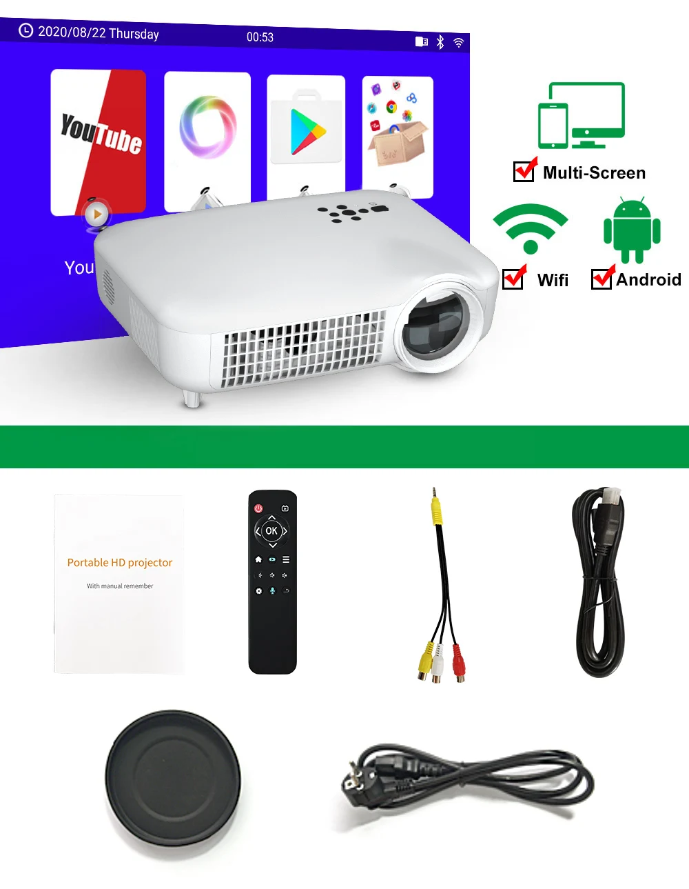 HD Pico Projector Native 1080P LED Android WiFi Projector Video Home Cinema 3D Smart Movie Game Proyector