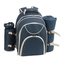 Large capacity Polyester picnic backpack set for 4 with Cooler compartment picnic blanket
