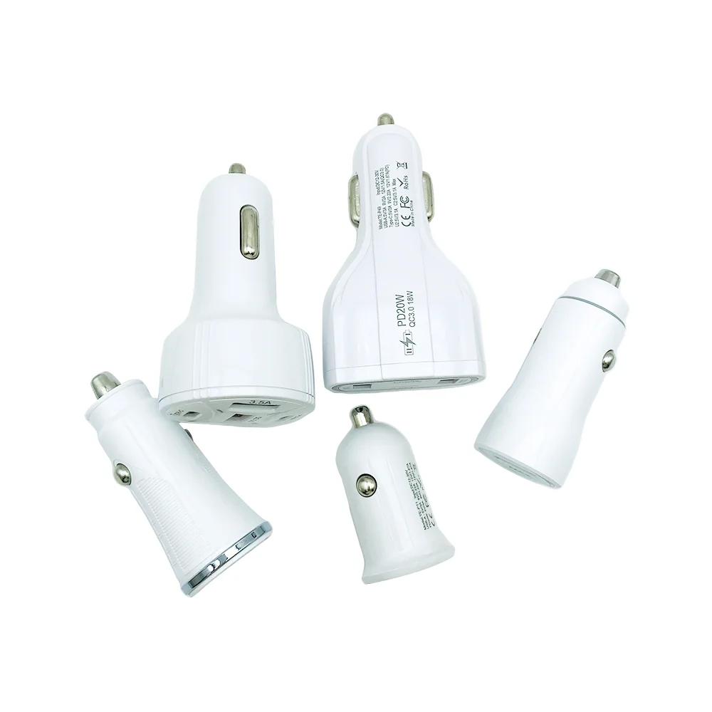 Quick Car USB Charger White Fast Charger USB Type C PD 30W DC 12-30V Car Charger