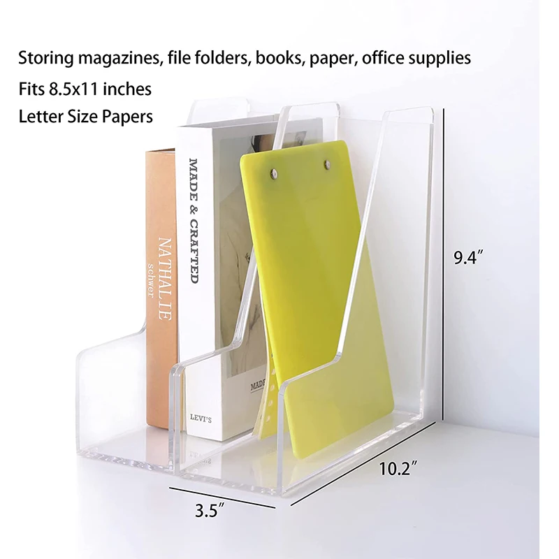 Magazine Holder Clear Acrylic Office Organization Book Rack for Desk File Organizers and Accessories