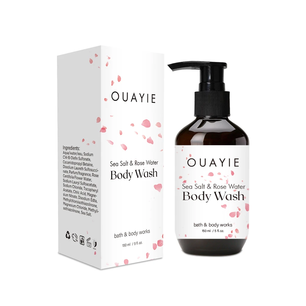 BLIW Private Label Moisturizing Smoothing Nourishing Brightening Skin Sea Salt Rose Water Body Wash Shower Gel With Fragrance
