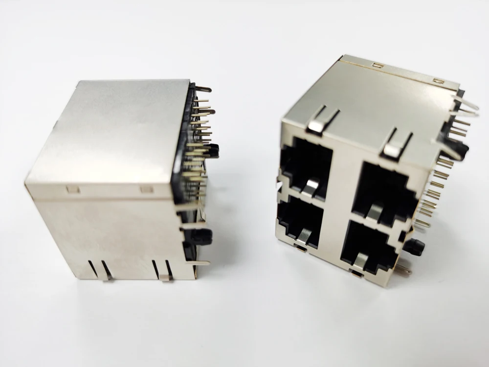 10/100 базовый-T 2x2 порта 8P8C сложенный модульный разъем RJ45 для телекоммуникационного