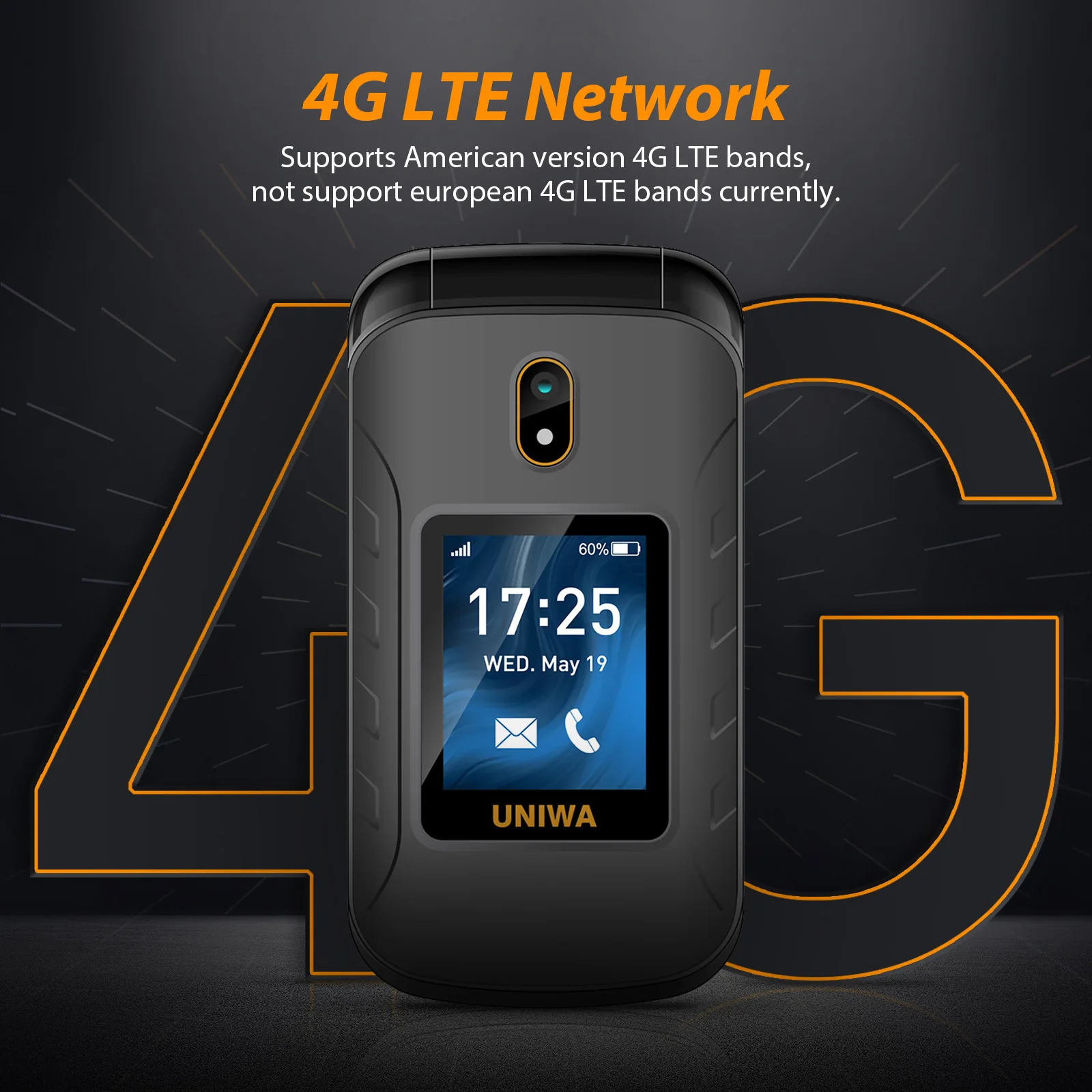 UNIWA V909T Senior Flip Mobile Phone Compact Portable 2550mah Dual TFT Display Screen Flip  Phone with 165 Degree Flip Angle S