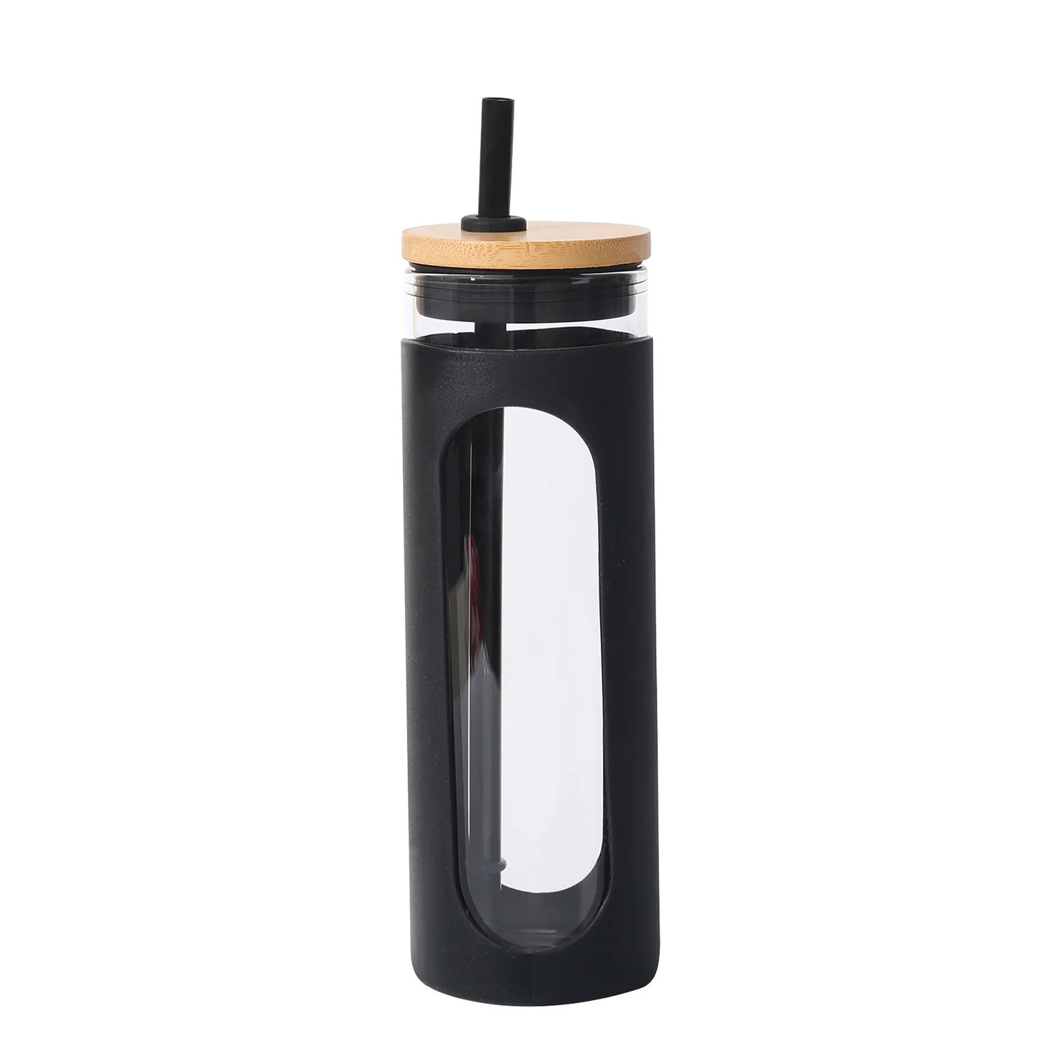 Mikenda Portable New silicone cover single glass outdoor large capacity juice glass water bottle with wooden lid