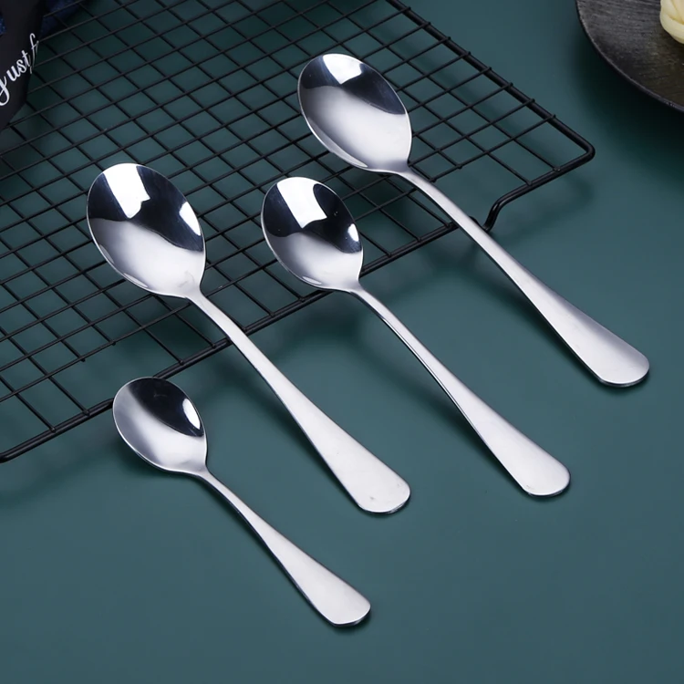 Salad Dessert Appetizer Stainless Steel Oval Spoon Set Household Restaurant Dessert Fruit Ice Cream Cake Coffee Spoon