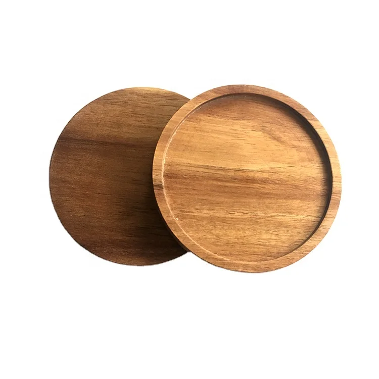 wholesale custom varnish acacia solid wood drink coaster coffee cup mat tableware bowl pad for household