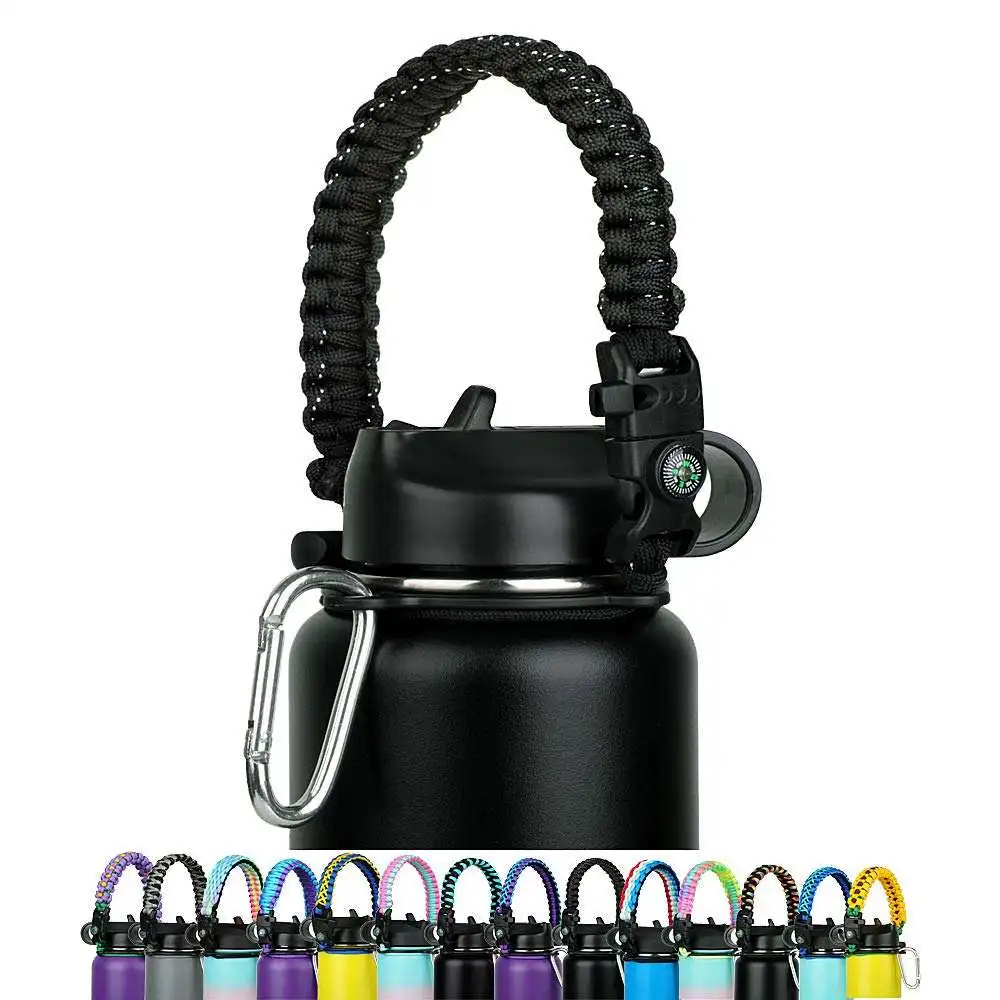 Wide Mouth Bottles Paracord Handle Durable Carrier Strap Cord with Safety Ring Water Bottle Handle Strap
