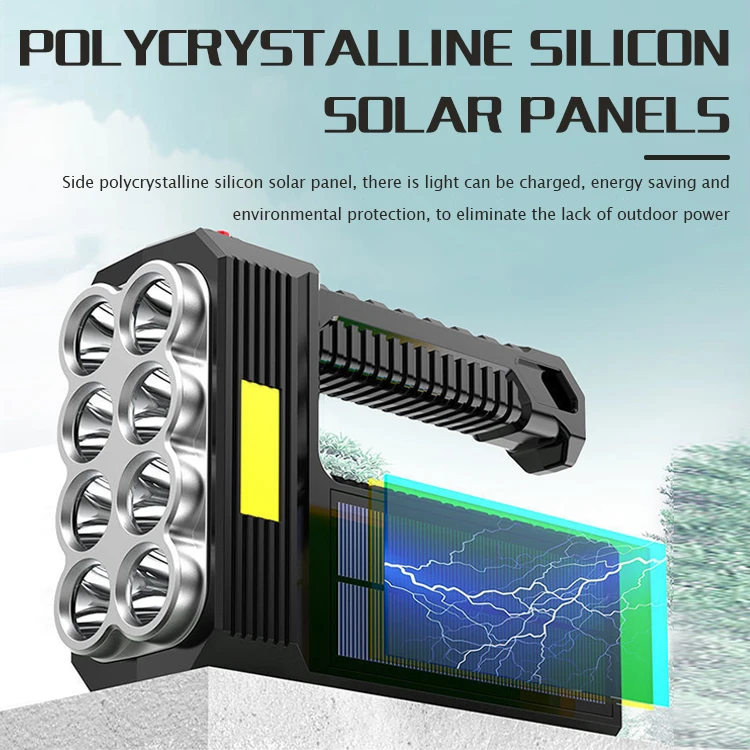 Howlighting Solar Led Flashlights 8 Led Portable Lantern Outdoor Torch Spotlight Emergency Multifunctional USB Charge Flashlight