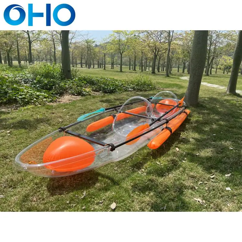 OHO Hot Selling Transparent Polycarbonate Canoe Kayak Clear Bottom Crystal Boat For 2 Person