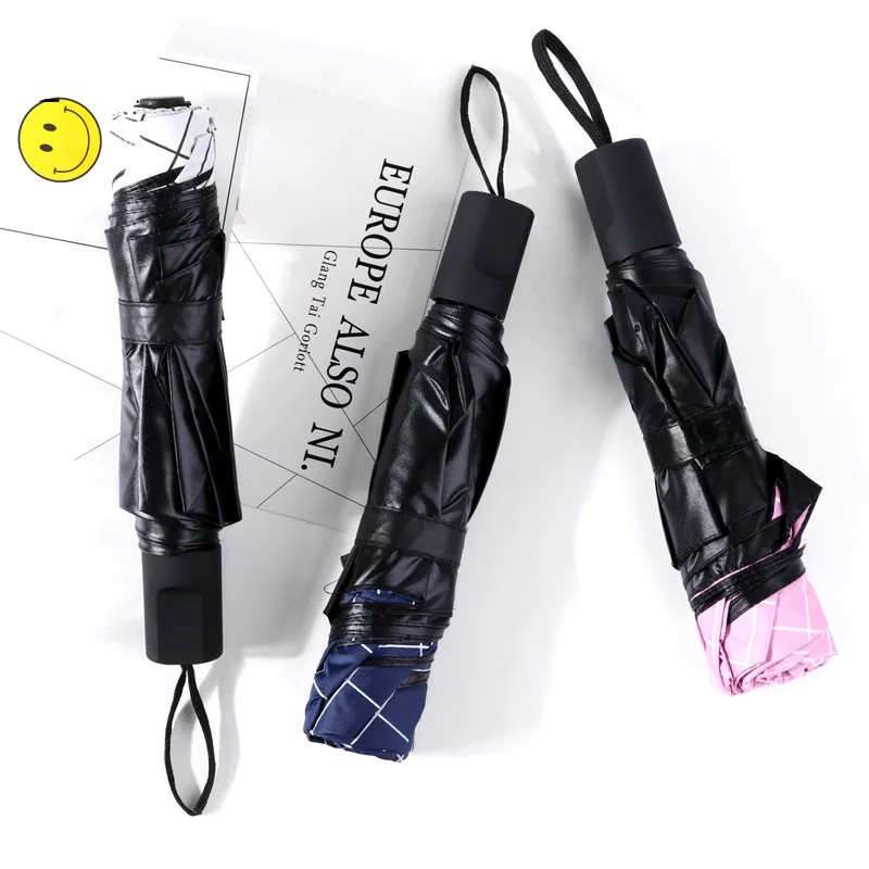 Stripe Plaid Pattern Folding Sunny and Rainy Dual-use Korean Vinyl Sunscreen Manual Three-fold Print Umbrella Parasol