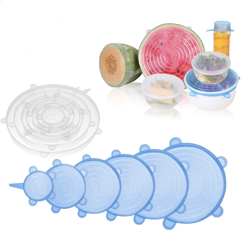Popular Reusable Elastic 6 Pack Reusable and Flexible Stretchy Silicone Stretch Lids Cover Set